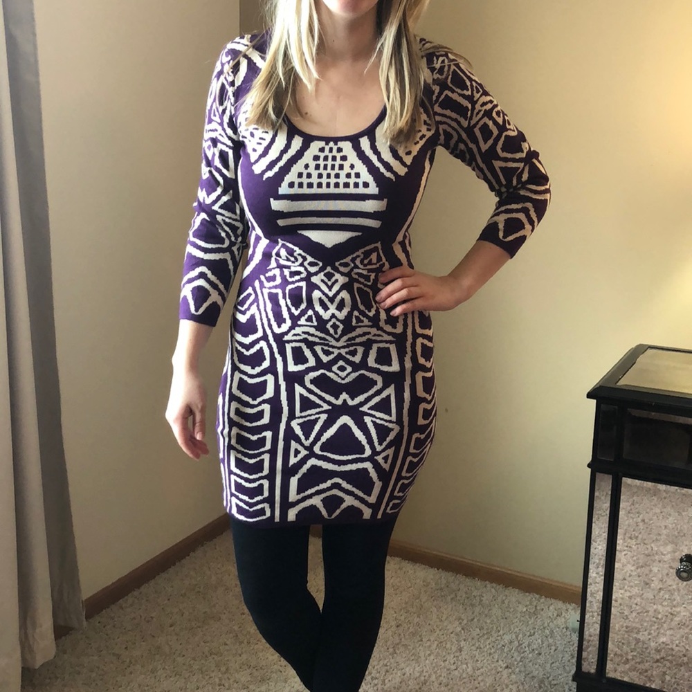 Purple & cream sweater dress
